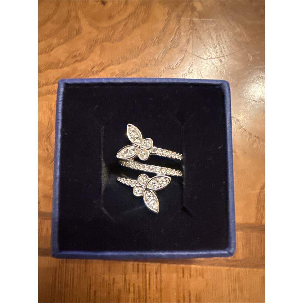Swarovski Butterfly Wrap Spiral Ring Size 6 Pavé Crystal Silver-Tone w/ Box